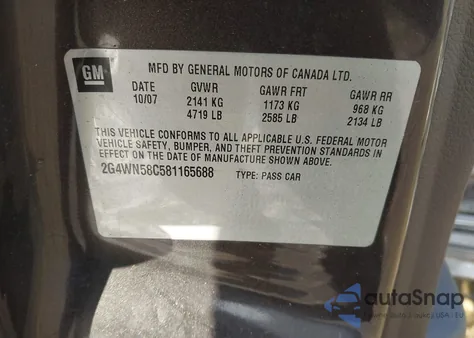 2008 Buick Lacrosse Super z USA, uszkodzony, nr VIN 2G4WN58C581165688